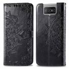 For Asus Zenfone 7 ZS670KS Mandala Flower Embossed Horizontal Flip Leather Case with Bracket / Card Slot / Wallet / Lanyard(Black) - 1