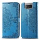 For Asus Zenfone 7 ZS670KS Mandala Flower Embossed Horizontal Flip Leather Case with Bracket / Card Slot / Wallet / Lanyard(Blue) - 1