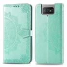 For Asus Zenfone 7 ZS670KS Mandala Flower Embossed Horizontal Flip Leather Case with Bracket / Card Slot / Wallet / Lanyard(Green) - 1