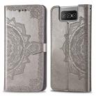 For Asus Zenfone 7 Pro ZS671KS Mandala Flower Embossed Horizontal Flip Leather Case with Bracket / Card Slot / Wallet / Lanyard(Gray) - 1