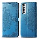 For OPPO Reno 4 Pro 4G Mandala Flower Embossed Horizontal Flip Leather Case with Bracket / Card Slot / Wallet / Lanyard(Blue) - 1