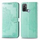 For OPPO A53 2020 Mandala Flower Embossed Horizontal Flip Leather Case with Bracket / Card Slot / Wallet / Lanyard(Green) - 1