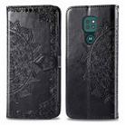 For Moto G9 Play Mandala Flower Embossed Horizontal Flip Leather Case with Bracket / Card Slot / Wallet / Lanyard(Black) - 1