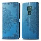 For Moto G9 Play Mandala Flower Embossed Horizontal Flip Leather Case with Bracket / Card Slot / Wallet / Lanyard(Blue) - 1