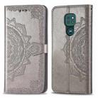 For Moto G9 Play Mandala Flower Embossed Horizontal Flip Leather Case with Bracket / Card Slot / Wallet / Lanyard(Gray) - 1