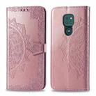 For Moto G9 Play Mandala Flower Embossed Horizontal Flip Leather Case with Bracket / Card Slot / Wallet / Lanyard(Rose Gold) - 1