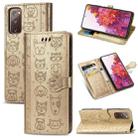 For Galaxy S20 FE / S20 Lite Cute Cat and Dog Embossed Horizontal Flip Leather Case with Bracket / Card Slot / Wallet / Lanyard(Gold) - 1