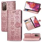 For Galaxy S20 FE / S20 Lite Cute Cat and Dog Embossed Horizontal Flip Leather Case with Bracket / Card Slot / Wallet / Lanyard(Rose Gold) - 1