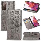 For Galaxy S20 FE / S20 Lite Cute Cat and Dog Embossed Horizontal Flip Leather Case with Bracket / Card Slot / Wallet / Lanyard(Grey) - 1