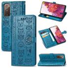 For Galaxy S20 FE / S20 Lite Cute Cat and Dog Embossed Horizontal Flip Leather Case with Bracket / Card Slot / Wallet / Lanyard(Blue) - 1