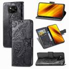 For Xiaomi Poco X3 NFC Butterfly Love Flower Embossed Horizontal Flip Leather Case with Bracket / Card Slot / Wallet / Lanyard(Black) - 1