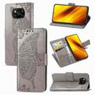 For Xiaomi Poco X3 NFC Butterfly Love Flower Embossed Horizontal Flip Leather Case with Bracket / Card Slot / Wallet / Lanyard(Gray) - 1