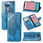 For LG Style3 L-41A Butterfly Love Flower Embossed Horizontal Flip Leather Case with Bracket / Card Slot / Wallet / Lanyard(Blue) - 1
