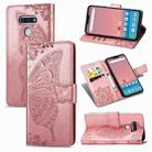 For LG Style3 L-41A Butterfly Love Flower Embossed Horizontal Flip Leather Case with Bracket / Card Slot / Wallet / Lanyard(Rose Gold) - 1