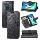 For Moto G9 Play Butterfly Love Flower Embossed Horizontal Flip Leather Case with Bracket / Card Slot / Wallet / Lanyard(Black) - 1