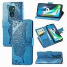 For Moto G9 Play Butterfly Love Flower Embossed Horizontal Flip Leather Case with Bracket / Card Slot / Wallet / Lanyard(Blue) - 1