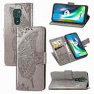 For Moto G9 Play Butterfly Love Flower Embossed Horizontal Flip Leather Case with Bracket / Card Slot / Wallet / Lanyard(Gray) - 1