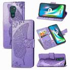 For Moto G9 Play Butterfly Love Flower Embossed Horizontal Flip Leather Case with Bracket / Card Slot / Wallet / Lanyard(Light Purple) - 1