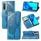 For Huawei Honor Play 4 Butterfly Love Flower Embossed Horizontal Flip Leather Case with Bracket / Card Slot / Wallet / Lanyard(Blue) - 1