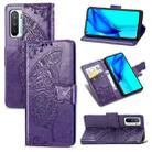 For Huawei Honor Play 4 Butterfly Love Flower Embossed Horizontal Flip Leather Case with Bracket / Card Slot / Wallet / Lanyard(Dark Purple) - 1