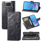 For  Asus Zenfone 7 ZS670KS Butterfly Love Flower Embossed Horizontal Flip Leather Case with Bracket / Card Slot / Wallet / Lanyard(Black) - 1