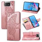 For  Asus Zenfone 7 ZS670KS Butterfly Love Flower Embossed Horizontal Flip Leather Case with Bracket / Card Slot / Wallet / Lanyard(Rose Gold) - 1