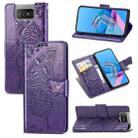 For  Asus Zenfone 7 ZS670KS Butterfly Love Flower Embossed Horizontal Flip Leather Case with Bracket / Card Slot / Wallet / Lanyard(Dark Purple) - 1