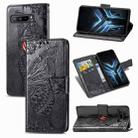 For Asus ROG Phone 3 ZS661KS Butterfly Love Flower Embossed Horizontal Flip Leather Case with Bracket / Card Slot / Wallet / Lanyard(Black) - 1
