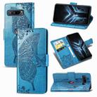 For Asus ROG Phone 3 ZS661KS Butterfly Love Flower Embossed Horizontal Flip Leather Case with Bracket / Card Slot / Wallet / Lanyard(Blue) - 1