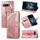 For Asus ROG Phone 3 ZS661KS Butterfly Love Flower Embossed Horizontal Flip Leather Case with Bracket / Card Slot / Wallet / Lanyard(Rose Gold) - 1