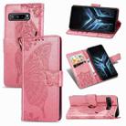 For Asus ROG Phone 3 ZS661KS Butterfly Love Flower Embossed Horizontal Flip Leather Case with Bracket / Card Slot / Wallet / Lanyard(Pink) - 1