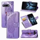 For Asus ROG Phone 3 ZS661KS Butterfly Love Flower Embossed Horizontal Flip Leather Case with Bracket / Card Slot / Wallet / Lanyard(Light Purple) - 1