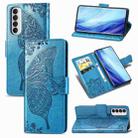 For OPPO Reno 4 PRO 4G Butterfly Love Flower Embossed Horizontal Flip Leather Case with Bracket / Card Slot / Wallet / Lanyard(Blue) - 1