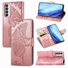 For OPPO Reno 4 PRO 4G Butterfly Love Flower Embossed Horizontal Flip Leather Case with Bracket / Card Slot / Wallet / Lanyard(Rose Gold) - 1