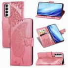 For OPPO Reno 4 PRO 4G Butterfly Love Flower Embossed Horizontal Flip Leather Case with Bracket / Card Slot / Wallet / Lanyard(Pink) - 1