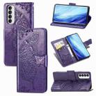 For OPPO Reno 4 PRO 4G Butterfly Love Flower Embossed Horizontal Flip Leather Case with Bracket / Card Slot / Wallet / Lanyard(Dark Purple) - 1