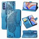 For OPPO Reno 4 4G Butterfly Love Flower Embossed Horizontal Flip Leather Case with Bracket / Card Slot / Wallet / Lanyard(Blue) - 1