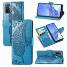 For OPPO A53 2020 Butterfly Love Flower Embossed Horizontal Flip Leather Case with Bracket / Card Slot / Wallet / Lanyard(Blue) - 1