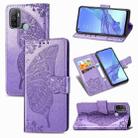 For OPPO A53 2020 Butterfly Love Flower Embossed Horizontal Flip Leather Case with Bracket / Card Slot / Wallet / Lanyard(Light Purple) - 1