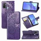 For OPPO A53 2020 Butterfly Love Flower Embossed Horizontal Flip Leather Case with Bracket / Card Slot / Wallet / Lanyard(Dark Purple) - 1