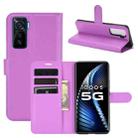 For vivo iQOO 5 5G Litchi Texture Horizontal Flip Protective Case with Holder & Card Slots & Wallet(Purple) - 1