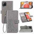 For Samsung Galaxy A42 5G Four-leaf Clasp Embossed Buckle Mobile Phone Protection Leather Case with Lanyard & Card Slot & Wallet & Bracket Function(Grey) - 1