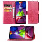 For Samsung Galaxy M51 Four-leaf Clasp Embossed Buckle Mobile Phone Protection Leather Case with Lanyard & Card Slot & Wallet & Bracket Function(Rose Red) - 1