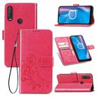 For  Alcatel 1S (2020) Four-leaf Clasp Embossed Buckle Mobile Phone Protection Leather Case with Lanyard & Card Slot & Wallet & Holder Function(Magenta) - 1