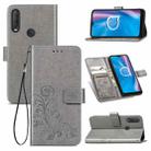For  Alcatel 1S (2020) Four-leaf Clasp Embossed Buckle Mobile Phone Protection Leather Case with Lanyard & Card Slot & Wallet & Holder Function(Gray) - 1