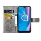 For  Alcatel 1S (2020) Four-leaf Clasp Embossed Buckle Mobile Phone Protection Leather Case with Lanyard & Card Slot & Wallet & Holder Function(Gray) - 4