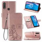 For  Alcatel 1S (2020) Four-leaf Clasp Embossed Buckle Mobile Phone Protection Leather Case with Lanyard & Card Slot & Wallet & Holder Function(Rose Gold) - 1