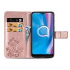 For  Alcatel 1S (2020) Four-leaf Clasp Embossed Buckle Mobile Phone Protection Leather Case with Lanyard & Card Slot & Wallet & Holder Function(Rose Gold) - 4