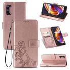 For OPPO Realme X7 Pro Four-leaf Clasp Embossed Buckle Mobile Phone Protection Leather Case with Lanyard & Card Slot & Wallet & Bracket Function(Rose Gold) - 1