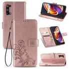 For OPPO Realme X7 Four-leaf Clasp Embossed Buckle Mobile Phone Protection Leather Case with Lanyard & Card Slot & Wallet & Bracket Function(Rose Gold) - 1